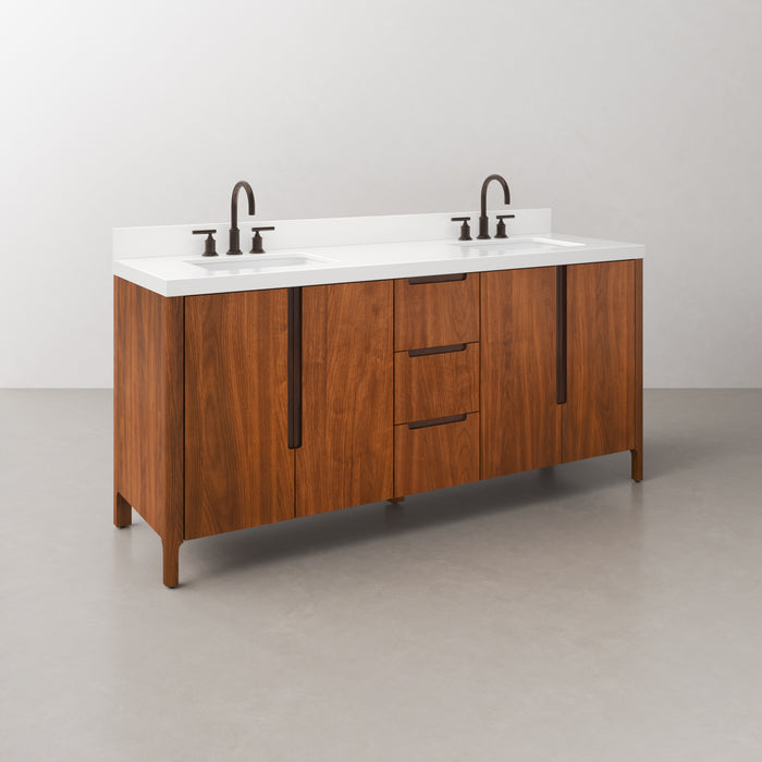 72-Inch Calix Double Sink Vanity in Noir Juglans with 2-Inch Whitebrook Quartz Top & Oil-Rubbed Bronze Faucet