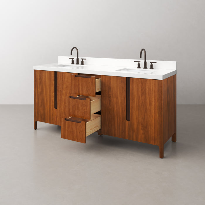 72-Inch Calix Double Sink Vanity in Noir Juglans with 2-Inch Whitebrook Quartz Top & Oil-Rubbed Bronze Faucet