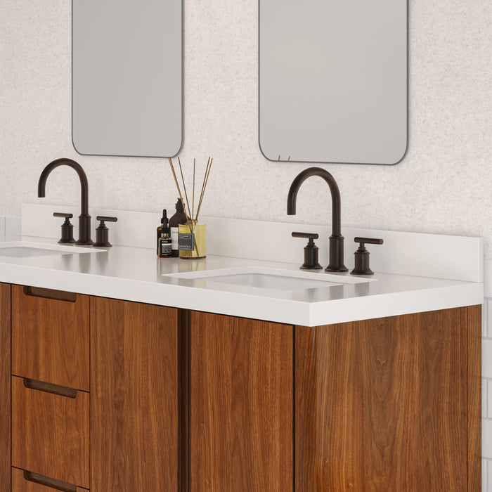 72-Inch Calix Double Sink Vanity in Noir Juglans with 2-Inch Whitebrook Quartz Top & Oil-Rubbed Bronze Faucet