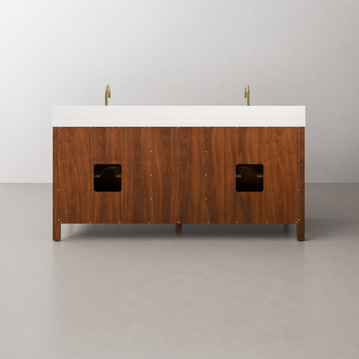72-Inch Toscana Double Vanity in Noir Juglans with Whitebrook Quartz Countertop & Gold Faucet