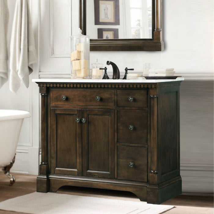 Lyza 36" Antique Coffee Bathroom Vanity Set – Complete with Carrara Marble Top & Matching Backsplash