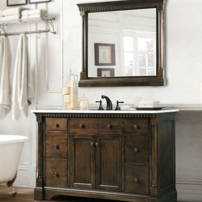Fusion 48" Bathroom Vanity – Antique Coffee, White Carrara Top & Backsplash