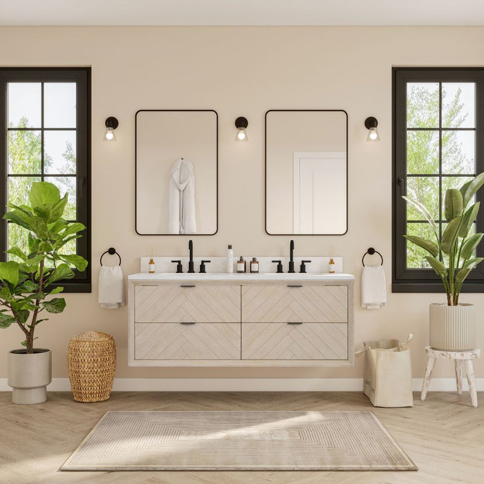 Tannis 60" Whitewashed Oak Bathroom Vanity with White Artificial Stone Top – Traditional 4-Drawer Design