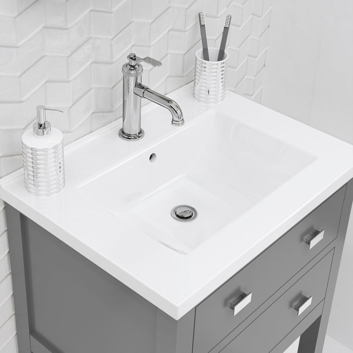 24-Inch Vesta Integrated Ceramic Sink Bathroom Vanity Set - Cashmere Grey Finish, Chrome Modern Single Faucet
