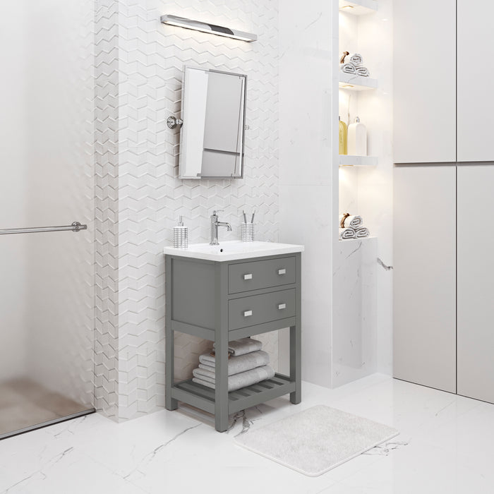 24-Inch Vesta Integrated Ceramic Sink Bathroom Vanity Set - Cashmere Grey Finish, Chrome Modern Single Faucet