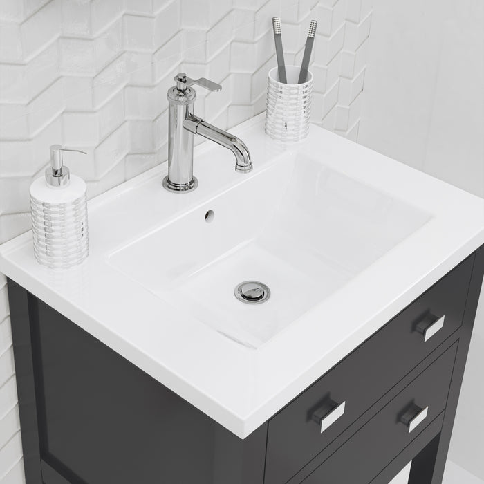 24-Inch Wave Espresso Bathroom Vanity Freestanding Integrated Ceramic Sink Chrome Hardware