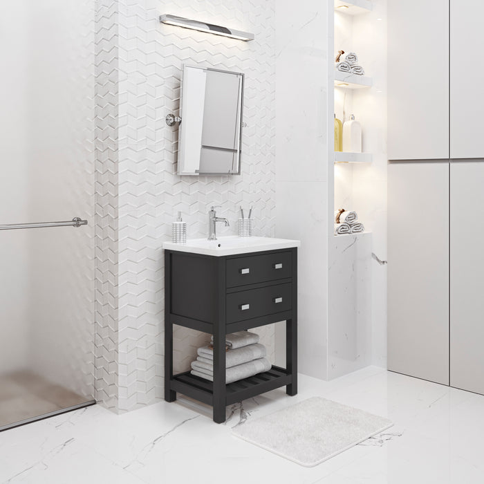 24-Inch Wave Espresso Bathroom Vanity Freestanding Integrated Ceramic Sink Chrome Hardware
