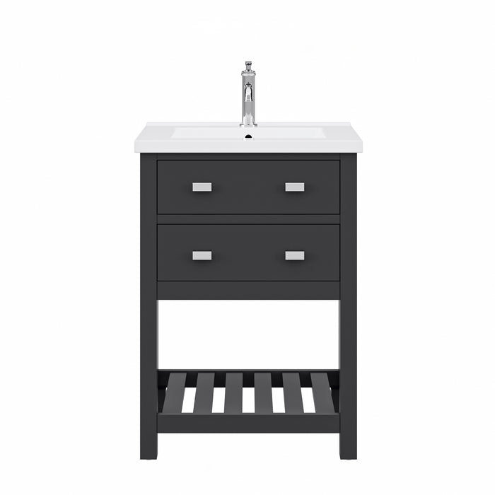 24-Inch Wave Espresso Bathroom Vanity Freestanding Integrated Ceramic Sink Chrome Hardware