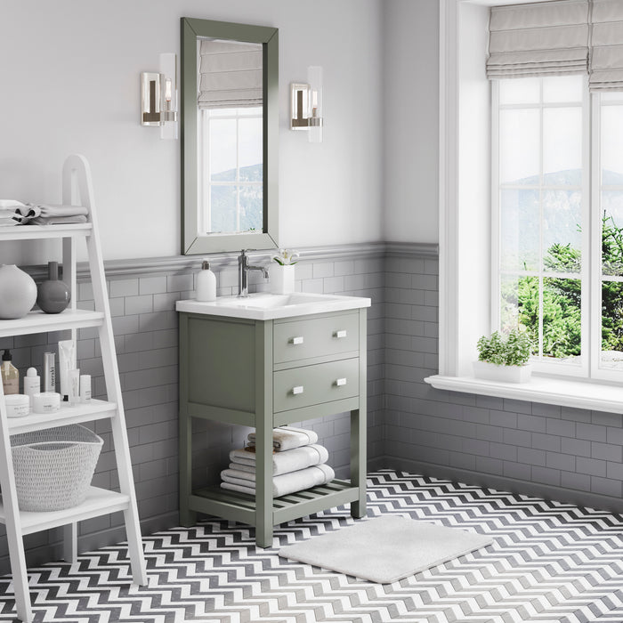 24-Inch Illusion Integrated Ceramic Sink Vanity in Glacial Green with Chrome Hardware