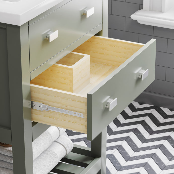24-Inch Illusion Integrated Ceramic Sink Vanity in Glacial Green with Chrome Hardware