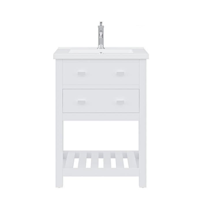 24 Inch Amani White Bathroom Vanity - Ceramic Integrated Sink Top with Soft Close Hardware