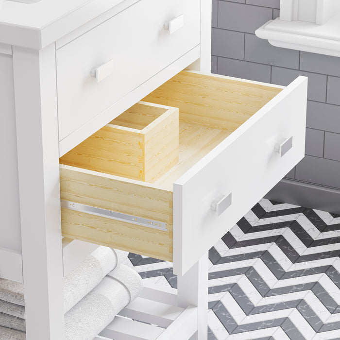 24 Inch Amani White Bathroom Vanity - Ceramic Integrated Sink Top with Soft Close Hardware