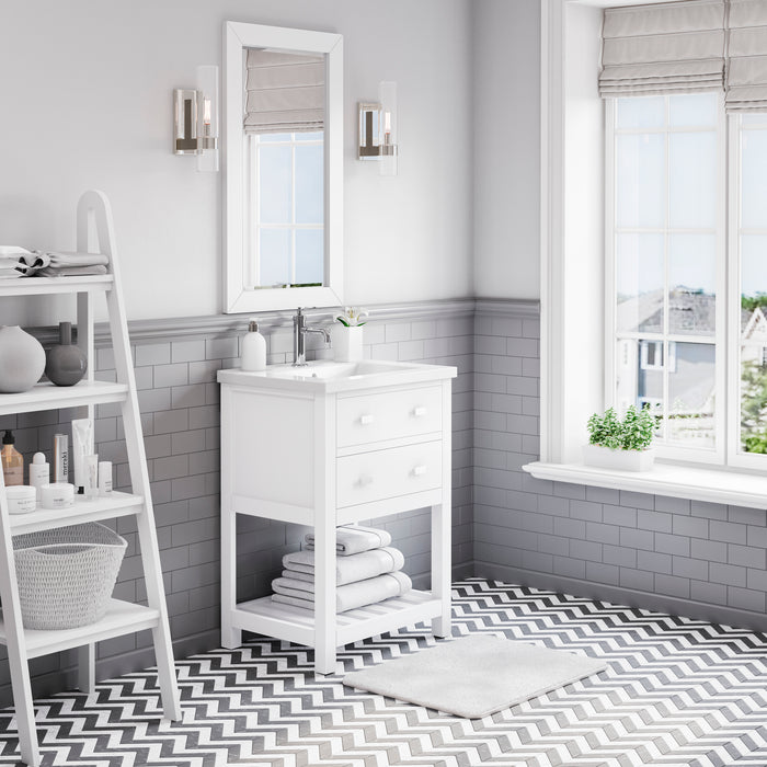 24 Inch Amani White Bathroom Vanity - Ceramic Integrated Sink Top with Soft Close Hardware