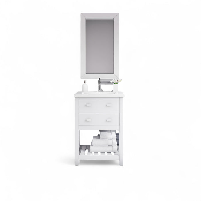 24 Inch Amani White Bathroom Vanity - Ceramic Integrated Sink Top with Soft Close Hardware