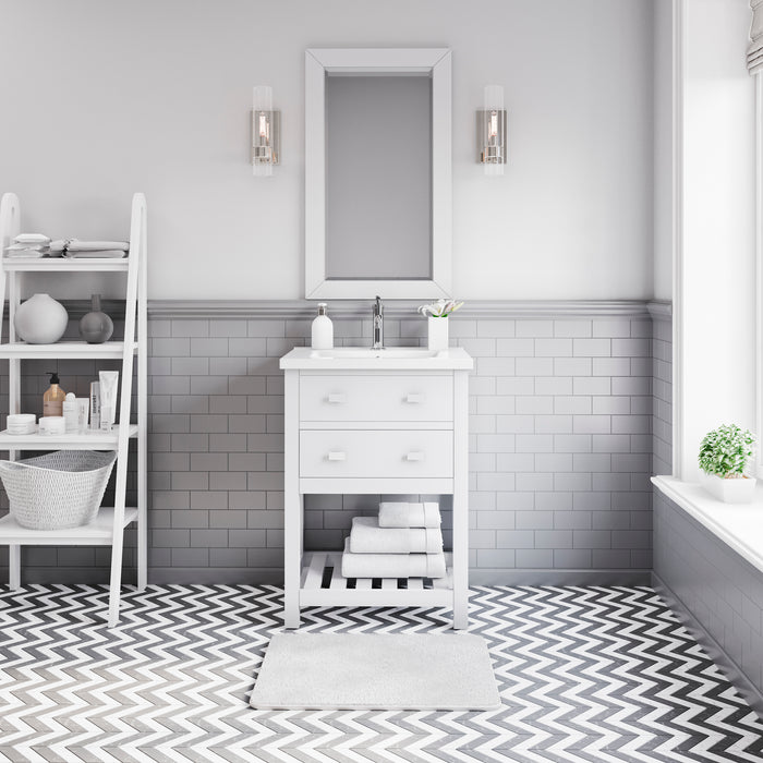 24 Inch Amani White Bathroom Vanity - Ceramic Integrated Sink Top with Soft Close Hardware