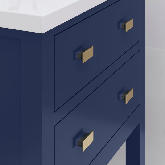 24-Inch Solace Ceramic Top Bathroom Vanity Monarch Blue Soft Close Drawer Integrated Sink