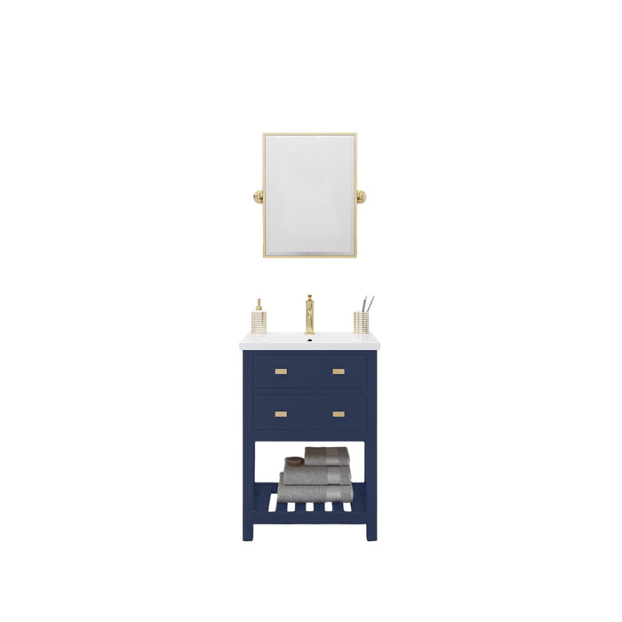 24-Inch Sonnet Ceramic Integrated Sink Vanity in Monarch Blue with Satin Gold Hardware