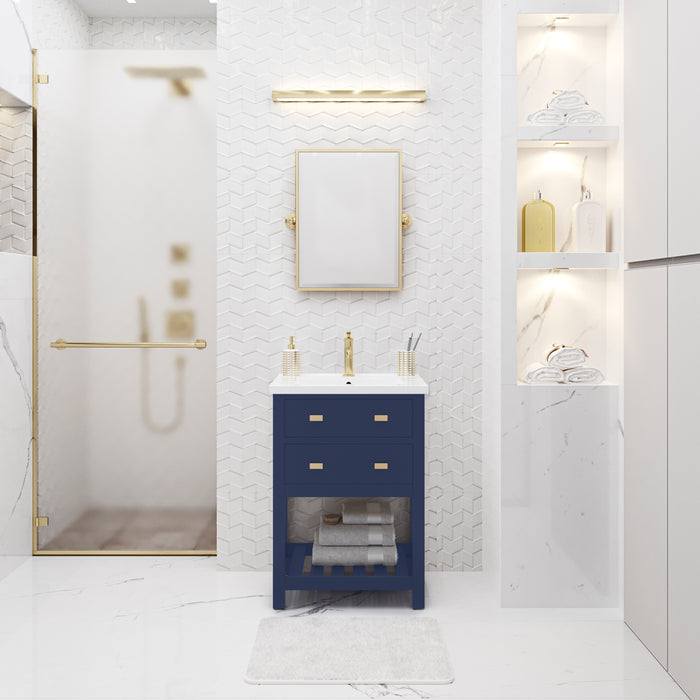 24-Inch Sonnet Ceramic Integrated Sink Vanity in Monarch Blue with Satin Gold Hardware