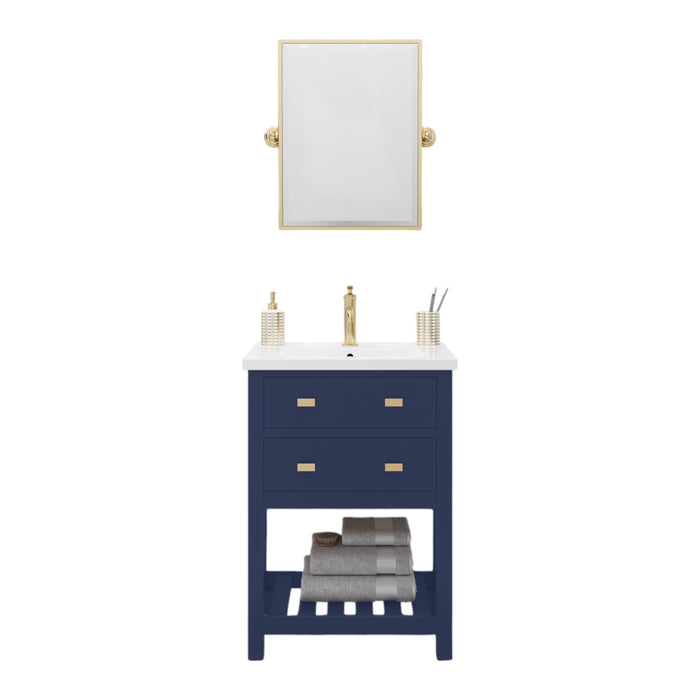 24-Inch Solace Ceramic Top Bathroom Vanity Monarch Blue Soft Close Drawer Integrated Sink