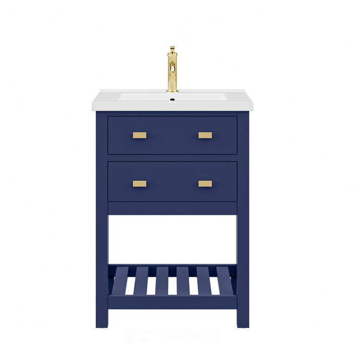24-Inch Solace Ceramic Top Bathroom Vanity Monarch Blue Soft Close Drawer Integrated Sink