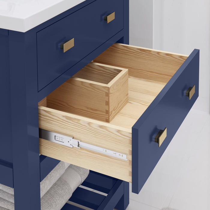 24-Inch Sonnet Ceramic Integrated Sink Vanity in Monarch Blue with Satin Gold Hardware