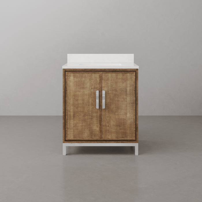 30-Inch Whitebrook Quartz Vanity Ondine Single Sink with Soft Close Doors Lustrous Walnut