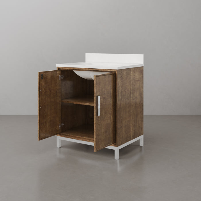30-Inch Whitebrook Quartz Vanity Ondine Single Sink with Soft Close Doors Lustrous Walnut