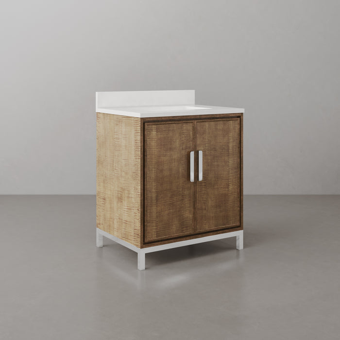 30-Inch Whitebrook Quartz Vanity Ondine Single Sink with Soft Close Doors Lustrous Walnut