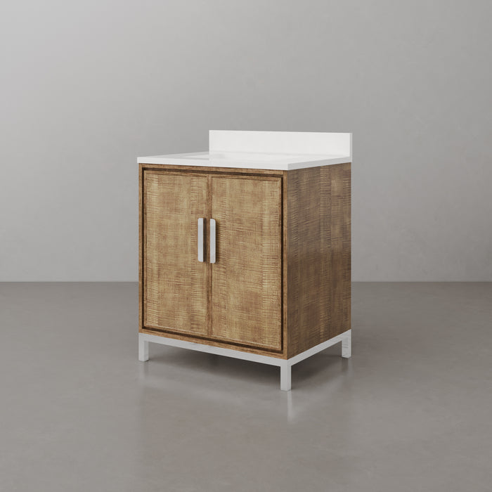 30-Inch Whitebrook Quartz Vanity Ondine Single Sink with Soft Close Doors Lustrous Walnut