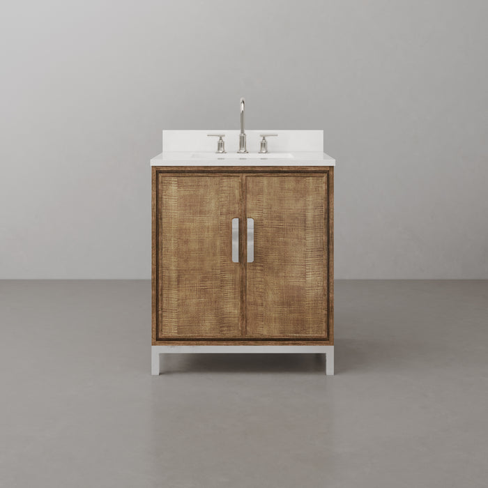 30-Inch Serene Single Sink Vanity - Lustrous Walnut Wood with Whitebrook Quartz Top & Chrome Faucet