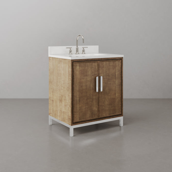 30-Inch Serene Single Sink Vanity - Lustrous Walnut Wood with Whitebrook Quartz Top & Chrome Faucet