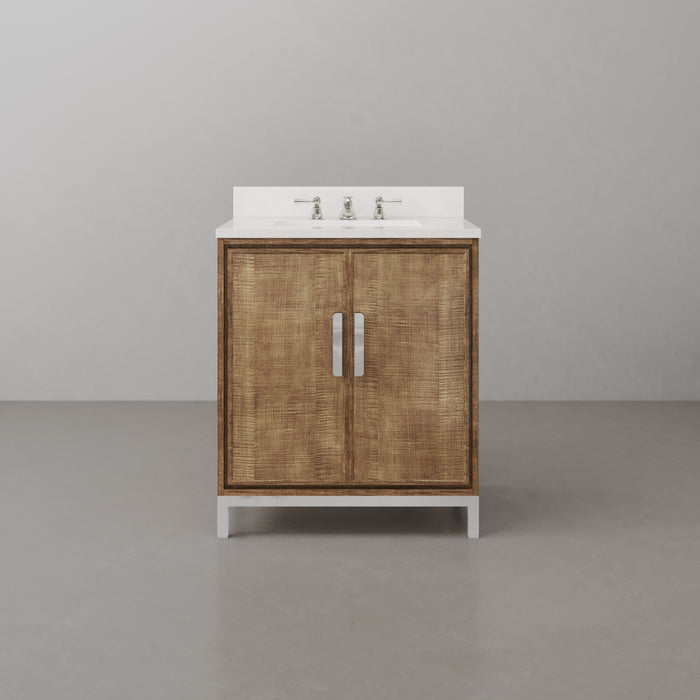 30-Inch Hollis Single Sink Walnut Bathroom Vanity with Whitebrook Quartz Top and Chrome Faucet