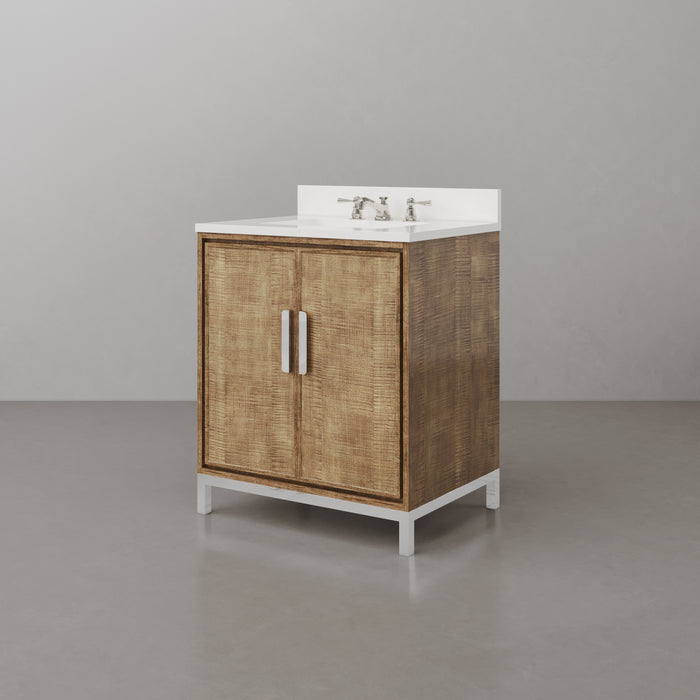 30-Inch Hollis Single Sink Walnut Bathroom Vanity with Whitebrook Quartz Top and Chrome Faucet