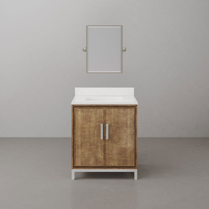 30-Inch Rylina Whitebrook Quartz Bathroom Vanity in Lustrous Walnut - Single Sink with Soft-Close Doors and Mirror