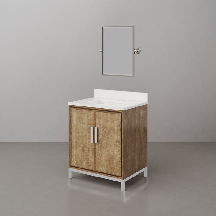 30-Inch Rylina Whitebrook Quartz Bathroom Vanity in Lustrous Walnut - Single Sink with Soft-Close Doors and Mirror