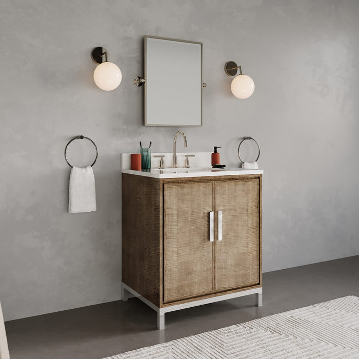30-Inch Whitebrook Quartz Vanity Ondine Single Sink with Soft Close Doors Lustrous Walnut