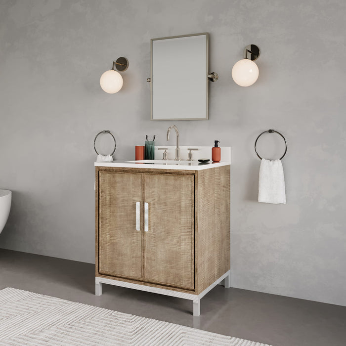 30-Inch Whitebrook Quartz Vanity Ondine Single Sink with Soft Close Doors Lustrous Walnut