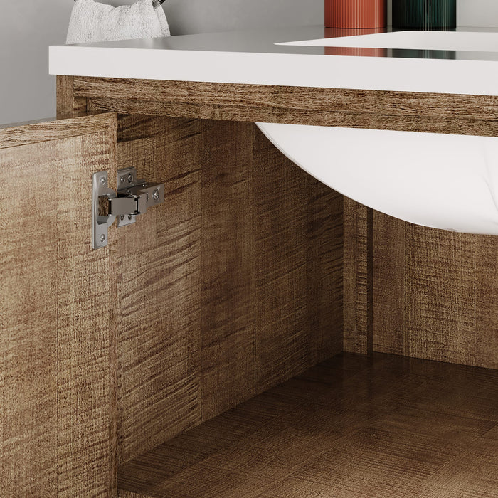 30-Inch Whitebrook Quartz Vanity Ondine Single Sink with Soft Close Doors Lustrous Walnut