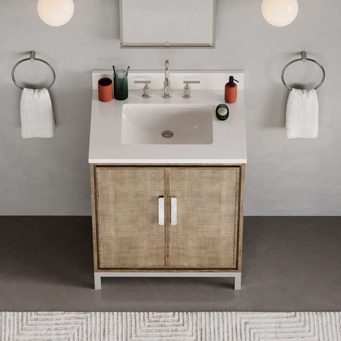 30-Inch Whitebrook Quartz Vanity Ondine Single Sink with Soft Close Doors Lustrous Walnut