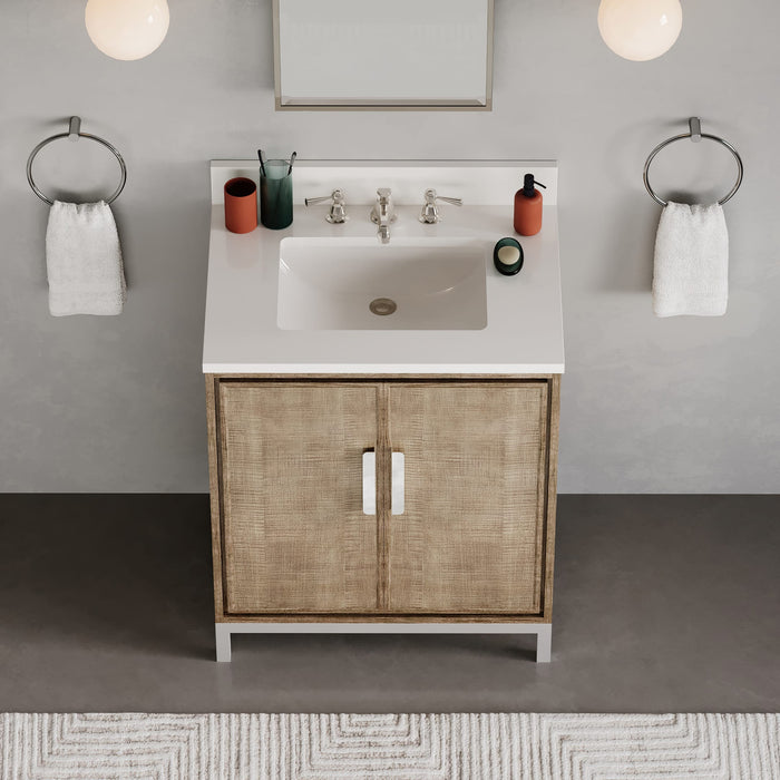 30-Inch Hollis Single Sink Walnut Bathroom Vanity with Whitebrook Quartz Top and Chrome Faucet