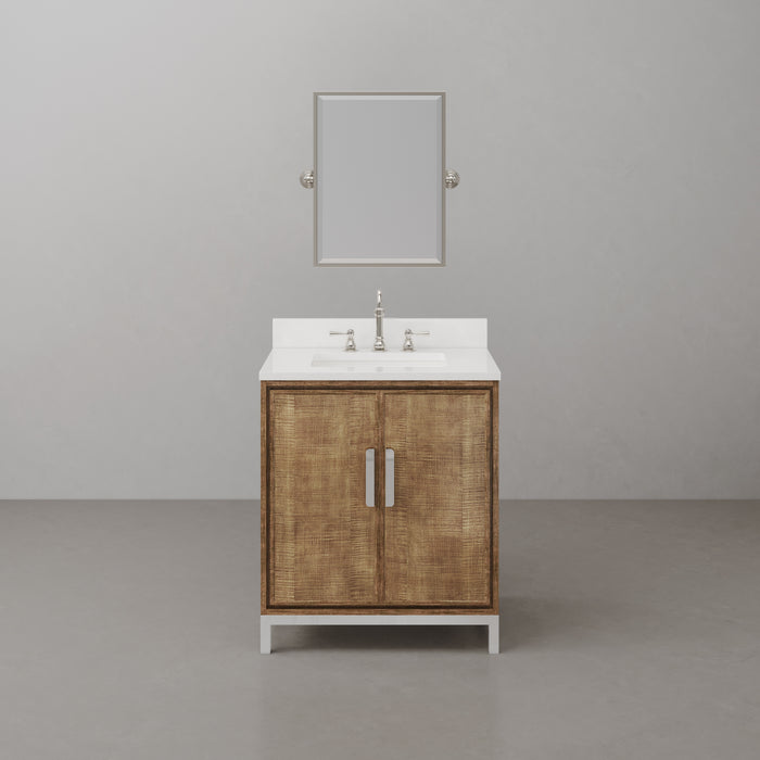30-Inch Whitebrook Quartz Thera Bathroom Vanity in Lustrous Walnut with Undermount Sink and Mirror
