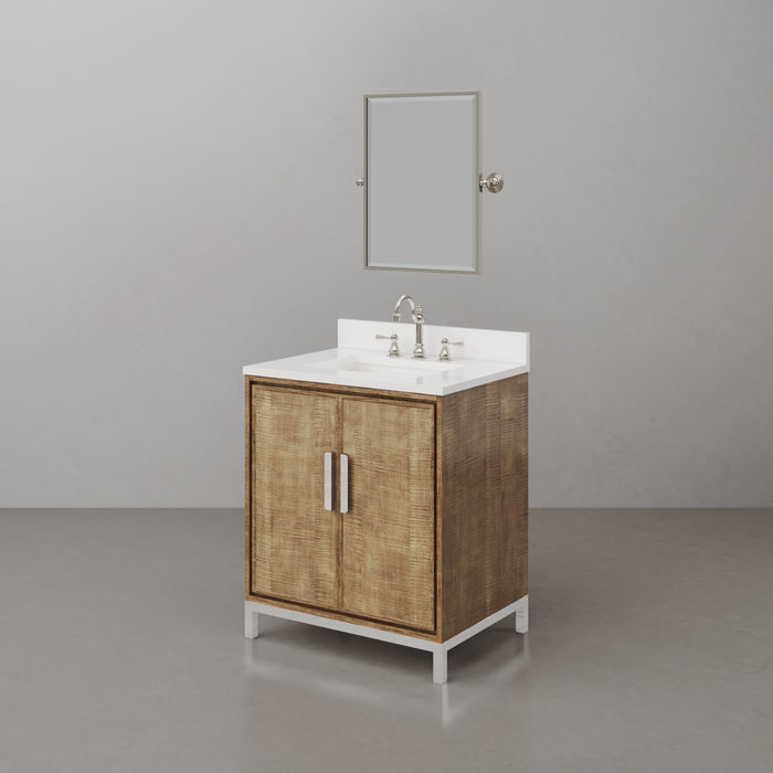 30-Inch Whitebrook Quartz Thera Bathroom Vanity in Lustrous Walnut with Undermount Sink and Mirror