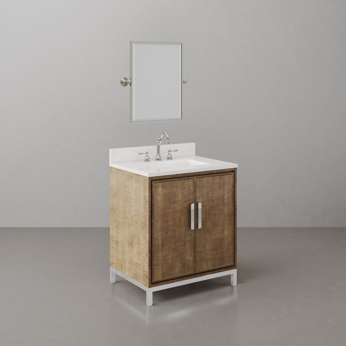 30-Inch Whitebrook Quartz Thera Bathroom Vanity in Lustrous Walnut with Undermount Sink and Mirror