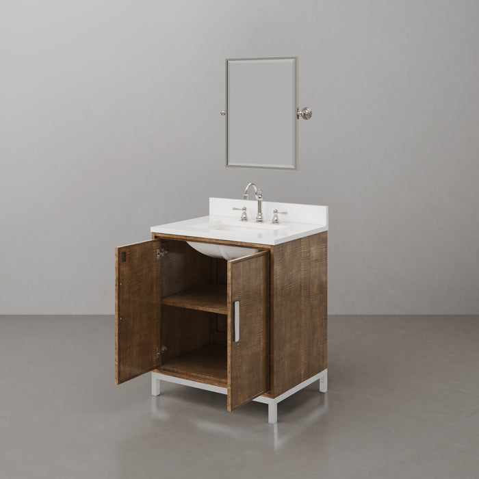 30-Inch Whitebrook Quartz Thera Bathroom Vanity in Lustrous Walnut with Undermount Sink and Mirror