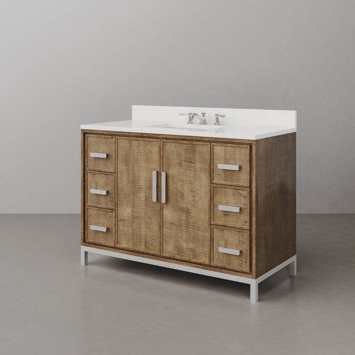 48-Inch Thames Bathroom Vanity in Lustrous Walnut - Quartz Countertop with Classic Faucet Included