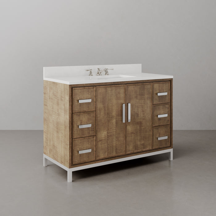 48-Inch Thames Bathroom Vanity in Lustrous Walnut - Quartz Countertop with Classic Faucet Included
