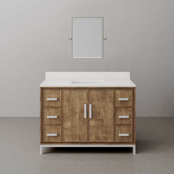 48-Inch Walnut Quartz Countertop Single Sink Vanity Sauve Contemporary Bathroom Cabinet with Undermount Sink & Mirror