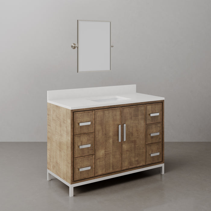 48-Inch Walnut Quartz Countertop Single Sink Vanity Sauve Contemporary Bathroom Cabinet with Undermount Sink & Mirror