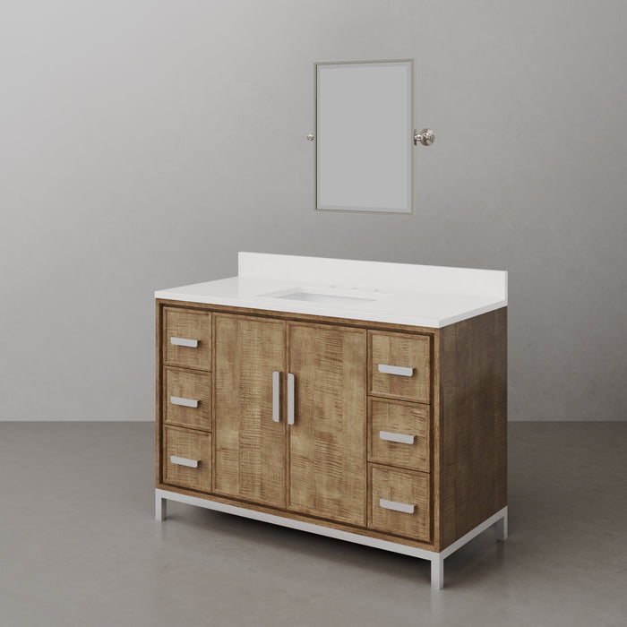 48-Inch Walnut Quartz Countertop Single Sink Vanity Sauve Contemporary Bathroom Cabinet with Undermount Sink & Mirror