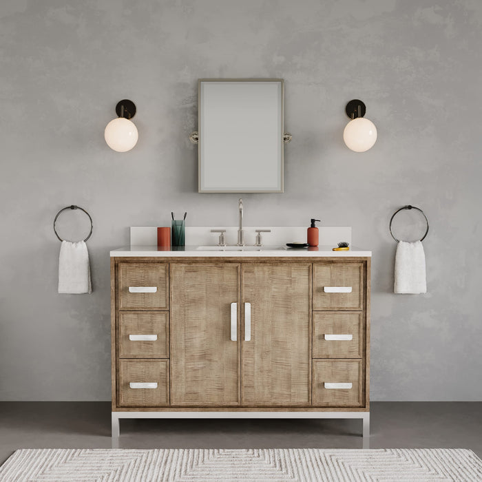 48-Inch Walnut Quartz Countertop Single Sink Vanity Sauve Contemporary Bathroom Cabinet with Undermount Sink & Mirror